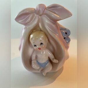 Vintage RELPO Ceramic Baby Planter with Pink Bow